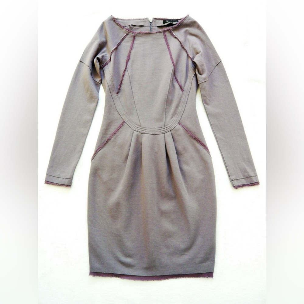 Adolfo Dominguez Taupe Long-Sleeve Fitted Dress